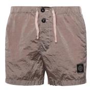 Roze nylon shorts met kompaslogo Stone Island , Pink , Heren