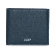 Blauwe graanleren bilfold portemonnee Tom Ford , Blue , Heren