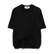 Zwarte Twist Detail Crew Neck T-shirt Msgm , Black , Dames