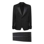 Zwart Zijden Tuxedo met Peak Revers Lardini , Black , Heren