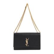 Saffiano Leren Schoudertas Saint Laurent , Black , Dames