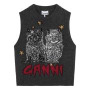 Stijlvolle Gebreide Vest Ganni , Gray , Dames