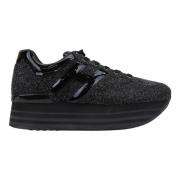 Leren Glitter Sneakers met Brand Logo Hogan , Black , Dames