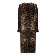 Luipaardprint Bruine Midi Jurk Dolce & Gabbana , Brown , Dames