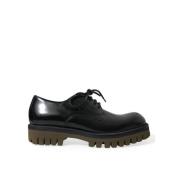 Elegante Zwarte Leren Derby Schoenen Dolce & Gabbana , Black , Heren