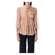 Zijden Geplooide Top in Zachte Perzik Chloé , Pink , Dames