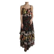 Zijden maxi-jurk met bloemenprint Dolce & Gabbana , Multicolor , Dames