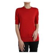 Rood Zijden Ronde Hals Top Dolce & Gabbana , Red , Dames