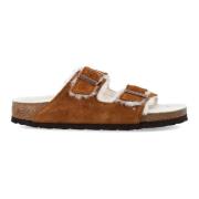 Shearling Sandalen met Kurk Voetbed Birkenstock , Brown , Dames