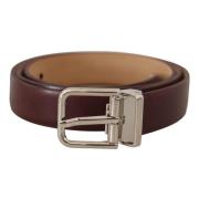 Elegante Leren Riem met Zilveren Gesp Dolce & Gabbana , Brown , Heren