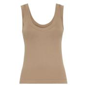 Geribbeld jersey top met monili detail Brunello Cucinelli , Beige , Da...