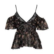 Bloemen Kant Top met Open Schouders Aniye By , Black , Dames