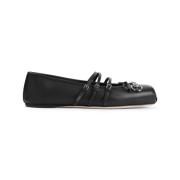 Horsebit Ballerina Leren Schoenen Gucci , Black , Dames