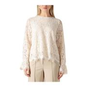 Elegante Kantentop voor Vrouwen Y.a.s , Beige , Dames