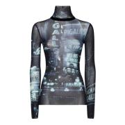 Blauwe Tule Bovenkleding Elegante Chic Stijl Jean Paul Gaultier , Blue...