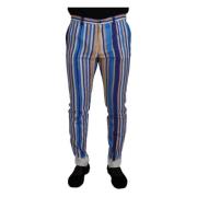 Blauw Gestreepte Zijden Katoenen Slim Broek Dolce & Gabbana , Blue , H...