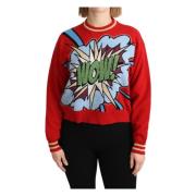 Rode Gebreide Cashmere Cartoon Top Trui Dolce & Gabbana , Red , Dames