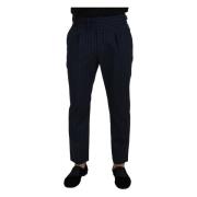 Elegante Gestreepte Wollen Broek Dolce & Gabbana , Blue , Heren