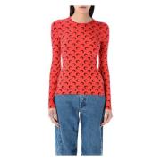 Maan Allover Crew Neck Top Marine Serre , Red , Dames