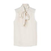 Top met strik van satijn Motivi , White , Dames