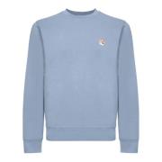 Blauwe Sweatshirt met Vos Borduurwerk Maison Kitsuné , Blue , Heren