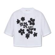 T-shirt met bloemenmotief Marni , White , Dames