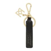 Zwarte leren sleutelhanger met gouden hardware Kazar , Black , Dames