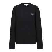 Zwarte Sweatshirt met Iconisch Vos Logo Maison Kitsuné , Black , Heren