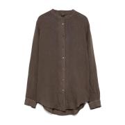 Bruine Blouse met Knoopsluiting en Geplooide Zoom Fay , Brown , Dames