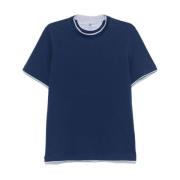 Gelaagd Ontwerp Navy Blue T-shirt Brunello Cucinelli , Blue , Heren