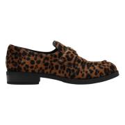 Luipaardprint Stof Loafers Prada , Brown , Dames