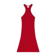 Rode Geborduurde Logo Racerback A-Line Jurk Courrèges , Red , Dames