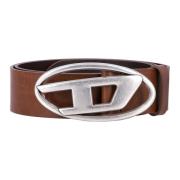 Ovale Gesp Leren Riem Diesel , Brown , Heren