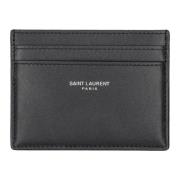 Zwarte Leren Creditcardhouder Saint Laurent , Black , Heren