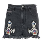 Donkergrijze Denim Franje Shorts Isabel Marant , Gray , Dames