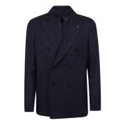 Zwarte Zijde Wol Jas Lardini , Blue , Heren