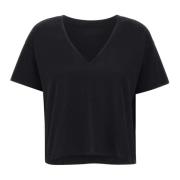 Zwart V-hals T-shirt met Shell Logo Loulou Studio , Black , Dames