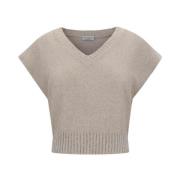 Paillet V-Hals Linnen Top Brunello Cucinelli , Beige , Dames