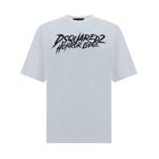 Monogram Katoenen T-shirt met Geribbelde Ronde Hals Dsquared2 , White ...