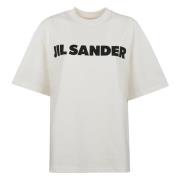 Wit T-shirt met Zwarte Borstlogo Print Jil Sander , White , Dames