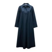 Navy Jurk Uitlopende Pasvorm V-Hals Odeeh , Blue , Dames