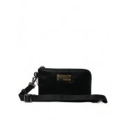 Elegante zwarte nylon-ledertas met zilveren details Dolce & Gabbana , ...