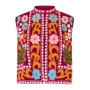 Bloemen Geborduurd Fluweel Vest Roze Lollys Laundry , Multicolor , Dam...