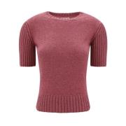 Korte Mouw Cashmere Trui met Geribbelde Details Khaite , Brown , Dames