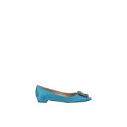 Satin ballerina's met Swarovski-detail Manolo Blahnik , Blue , Dames