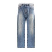 Hoge Taille Gescheurde Jeans met Lussen Balmain , Blue , Heren