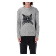 Cat Jacquard Trui met Ronde Hals Givenchy , Gray , Heren