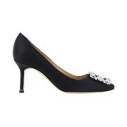 Satijnen Pumps met Kristallen Gesp Manolo Blahnik , Black , Dames