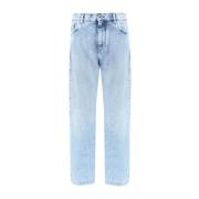 Katoenen Straight Fit Jeans met leren patch Versace , Blue , Heren