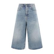 Denim Baggy Shorts met leren patch Haikure , Blue , Dames